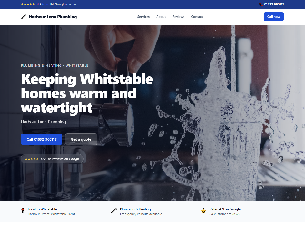Example one-page website built by Casey Websites
